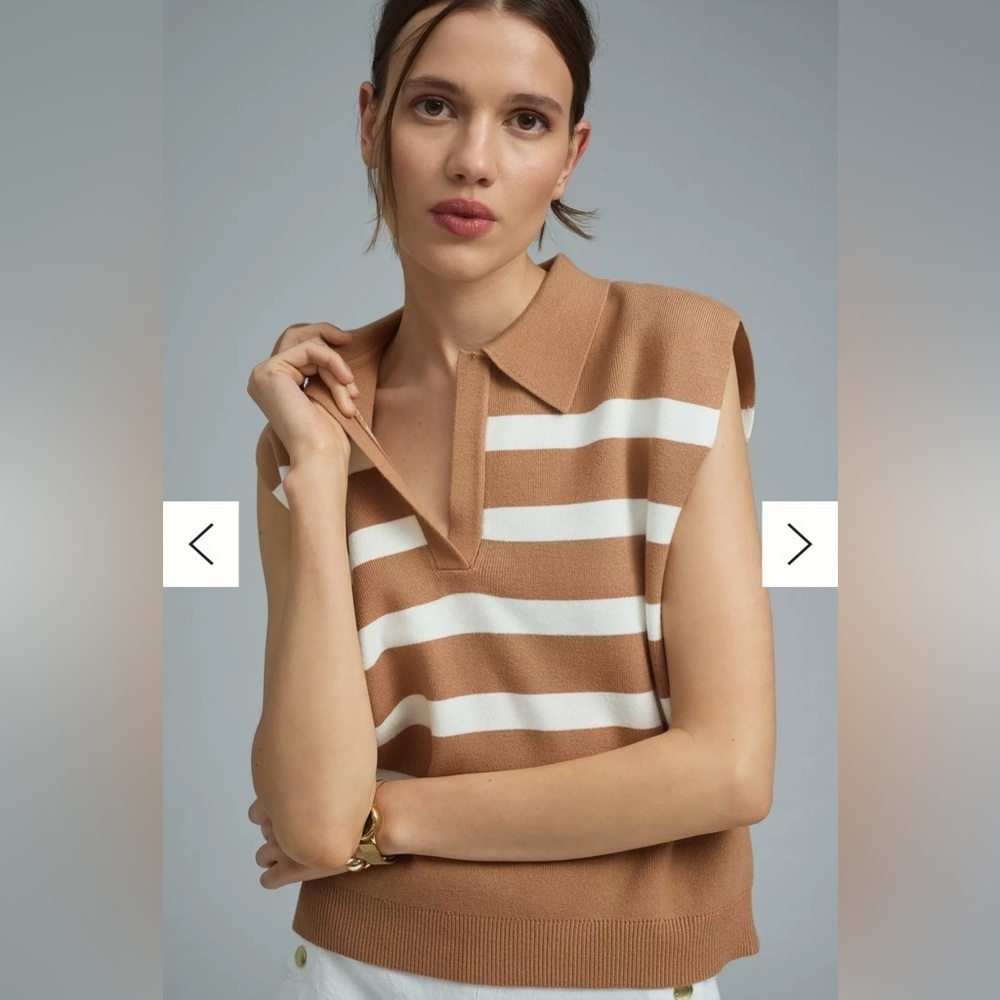Maeve Stripe Collared Sleeveless Sweater Vest Medium